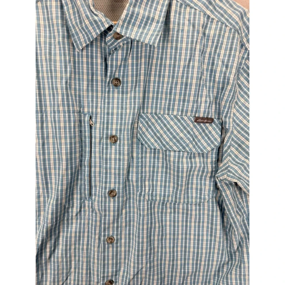 Eddie Bauer Men's Sz M Set Of Blue Striped & Plaid Button Up Pocket Front Shirts